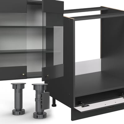 Vicco Hoekkeuken Fame-Line, Anthrazit-Gold Landhaus/Antraciet, 347 x 257 cm zonder werkblad