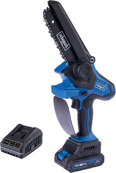 Scheppach Mini Kettingzaag op Accu BC-PS150-X - 15,2cm zaagblad - 15cm max zaaglengte - 6.8 m/s zaagsnelheid - incl. 20V IXES accu & lader