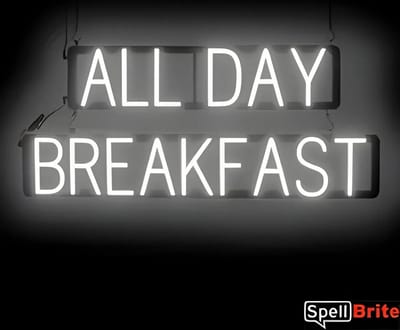 ALL DAY BREAKFAST - Lichtreclame Neon LED bord verlicht | SpellBrite | 89 x 38 cm | 6 Dimstanden - 8 Lichtanimaties | Reclamebord neon verlichting