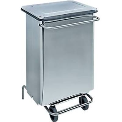 Afvalbak Continox, rvs, 2 rubberen wielen, met pedaal, 70 liter
