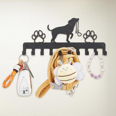 Hondensleutelhouder met 10 haken voor hondenriemen - Wandmontage Sleutelrek met Pootafdrukken - Perfect als Housewarming Geschenk