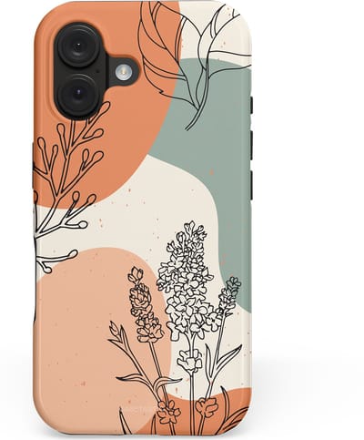 Casetastic hoesje geschikt voor Apple iPhone 16 - MagSafe - Dubbellaagse bescherming - Lijnenspel Natuur - Fashion Case - Zand Saliegroen Terracotta