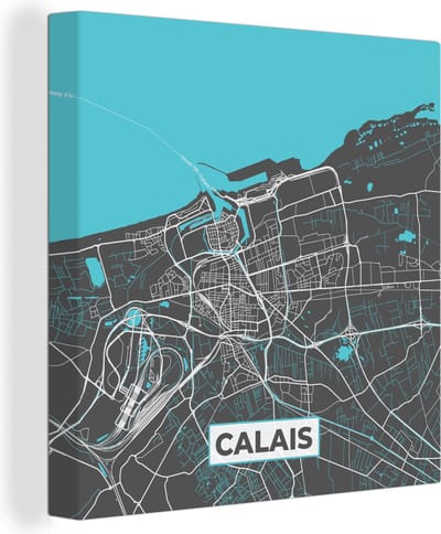 Canvas Schilderij Calais - Frankrijk - Plattegrond - Kaart - Stadskaart - 20x20 cm - Wanddecoratie