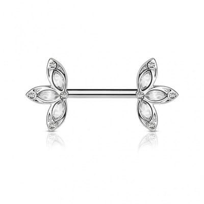 Tepelpiercing crystal bloem 1.6x12 - wit - LMPiercings
