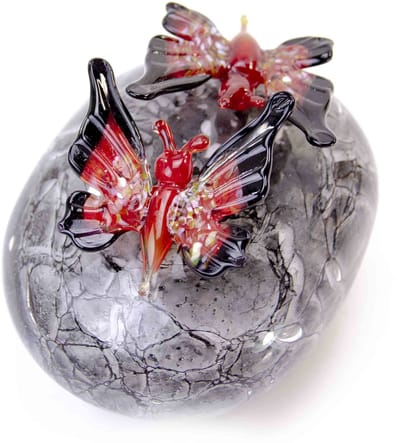 Loranto - Mini Urn met Vlinders Rood - Grijze Steen - Kleine Urn