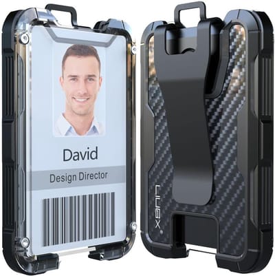 Kaarthouder Carbon Fiber - Badgehouder ID Houder - Identificatie Tonen - RFID Bescherming - Houdt 1-4 Kaarten - Zwart