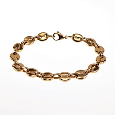 22,5cm x 9mm Koffieboon Armband Unisex - Stalen Goudkleur - Schakelketting