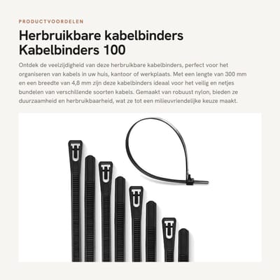 Dailygoods- Kabelbinders Herbruikbaar 100 Stuks - Afneembare Kabelbinders - Nylon (PA66) - Zwart - Diverse Afmetingen - Treksterkte 22,2 kg - Binders
