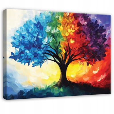 WALLARENA - Canvas schilderij - 100x70 cm - Aquarel boom in pastelkleuren voor slaapkamer, woonkamer en keuken