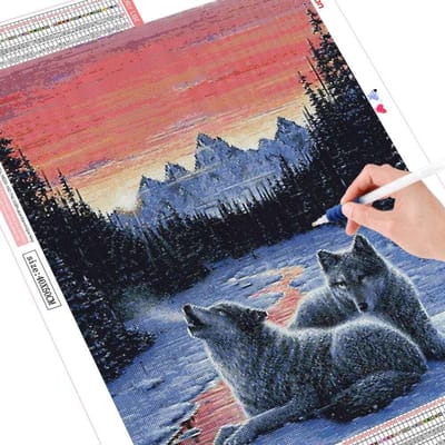 Peinture diamant loup hiver neige Animal, broderie complète, mosaïque carrée 20X30CM black