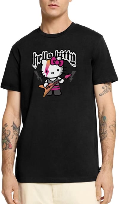 Hello Kitty In Een Rockoutfit Speelt E-gitaar Premium T Shirt Heren