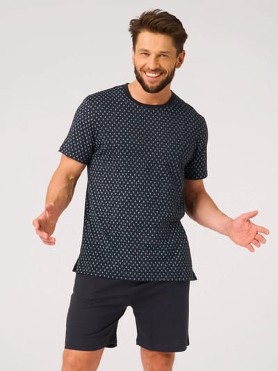 Key Katoenen Heren Pyjama Korte Mouw Print Navy MNS 936 M