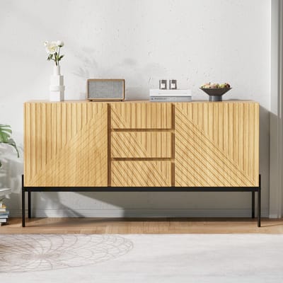 MODFU - Dressoir - 2 Deuren En 3 Laden - Modern Lijndesign - Voor Woonkamer Of Eetkamer - Spaanplaat - Naturel - 140 x 40 x 75 cm