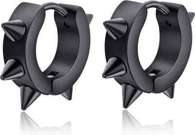 Zwarte Oorringen - Spikes - Oorbellen Heren - Edelstaal