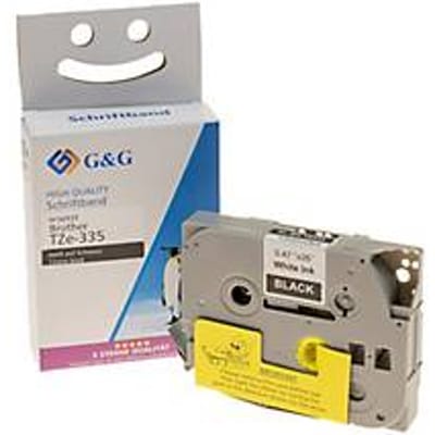 Schrijfband G&G, compatibel met Brother TZe-335, wit op zwart, zelfklevend, kunststof, L 8 m x B 12 mm, 1 stuk