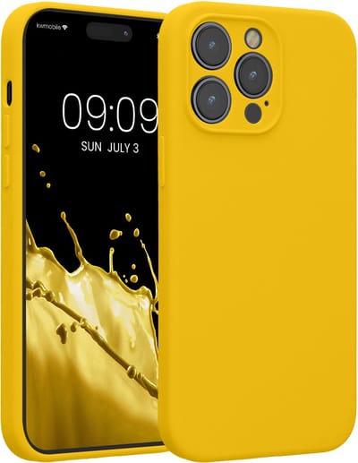 kwmobile telefoonhoesje geschikt voor Apple iPhone 14 Pro Max - TPU backcover met siliconen coating - Smartphone case in stralend geel