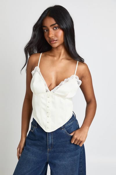 boohoo Dames Kanten Trim Baleinen Corset Top | Ivoor | Maat: 34