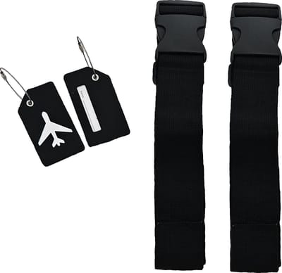 SUNMOOL Kofferriem met silicone luggage tags - Bagage Riem - Luggage Strap - 180 cm x 5 cm - Zwart - 2 Stuks