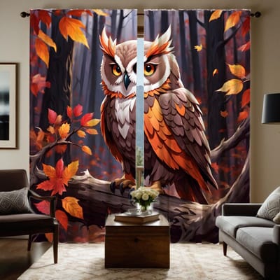 Ensemble de 2 rideaux HD Jungle vintage Owl Rideau imprimé numériquement à cravate rouge Style de décoration intérieure Décorez le salon chambre à coucher Tige d'usure W52H63inchW132H160cm gray
