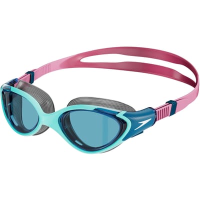 Speedo Biofuse 2.0 Zwembril Dames - Ergonomische Duikbril Volwassenen - Anti Condens & UV-Bescherming - Professionele Zwembril met Drukknopsluiting - Superzachte Afdichting - Blauw/Roze