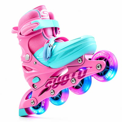 Suotu Skeelers - Inlineskates Verstelbaar - Lijn: S78 - Skeelers meisjes en jongens - Maat: EUR 37-41 - lichtgevende wielen - Roze - L