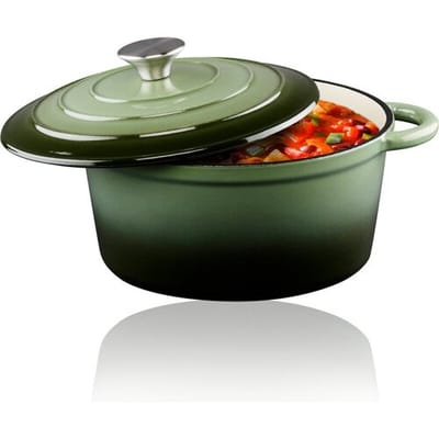 Alpina Braadpan/stoofpan - gietijzer/emaille - 3,8 liter - D24 cm - groen - voor stoofpotten/stoofvlees
