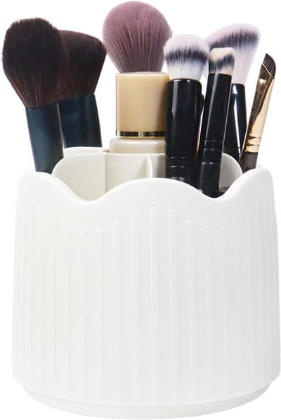 Opbergdoos Voor Make-Upkwasten - 360 Graden Rotatie - Houder Voor Make-Upkwasten - Cosmetische Opbergdoos - Kwastenhouder (Wit) - 11*11*12.5 CM