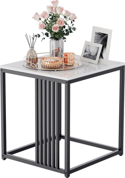 Moderne Massief Marmeren Salontafel - Sofa Side-End Nachtkastje - Intra Meubilair - 45X40X40cm - Luxe metalen frame