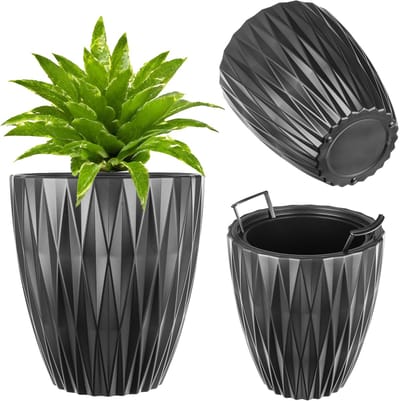 KADAX plantenpot Ø 29 x H 32 cm, moderne bloempot met inzetstuk voor binnen en buiten, grote plantenbak van kunststof, bloembak met binnenpot (zwart)