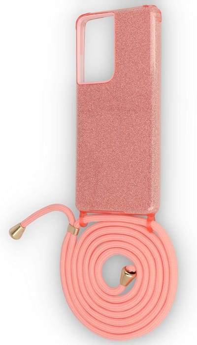 HB Hoesje Geschikt voor Samsung Galaxy S21 Ultra - Roze - Glitter Back Cover met Koord