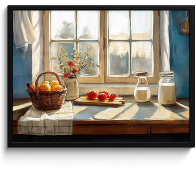 Poster in lijst - Fotolijst 70x50 cm - Posters - Stilleven - Keuken - Doorkijk - Vintage - Posterlijst zwart - Decoratie - Wanddecoratie woonkamer - Muurdecoratie slaapkamer