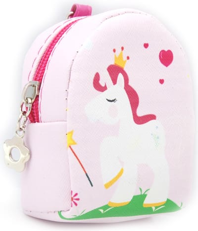 Tashanger kinderen meisjes portemonnee buideltje unicorn 7x10 cm met rits kunstleer licht roze