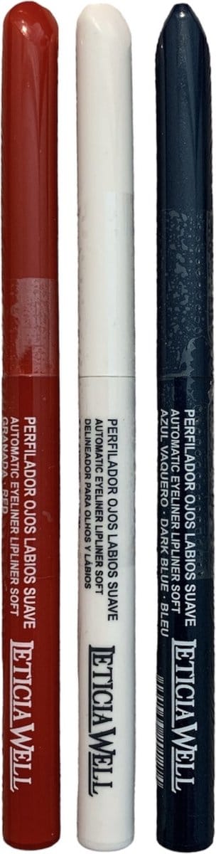 Leticia Well - Set met Rood Wit Blauw Lippotlood en Oogpotlood draaibaar zacht/Automatic Eyeliner Lipliner Soft