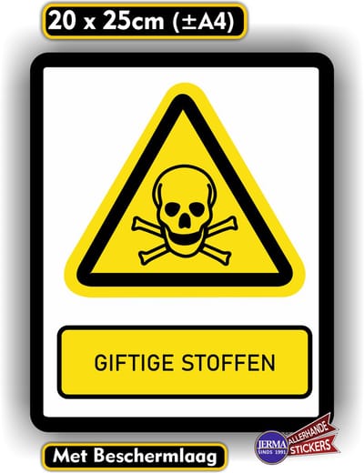 Jerma - Doodshoofd - Gevaar - ISO norm - Sticker - 20 x 25 cm - Weerbestendig - Zelfklevend - Vinyl