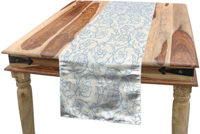 Abakuhaus Bloemen tafelrok – 40x225 cm – blauw-wit