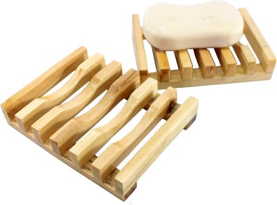 SnelShoppen - Natuurlijke Houten Zeep Houder Set van 2 | Handgemaakte Zeep Dish met Gegraveerde Ribbels | Duurzaam en Stijlvol voor Badkamer Decoratie