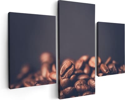 Artaza Canvas Schilderij Drieluik Koffie Bonen Op Een Zwart Achtergrond - 90x60 - Foto Op Canvas - Canvas Print