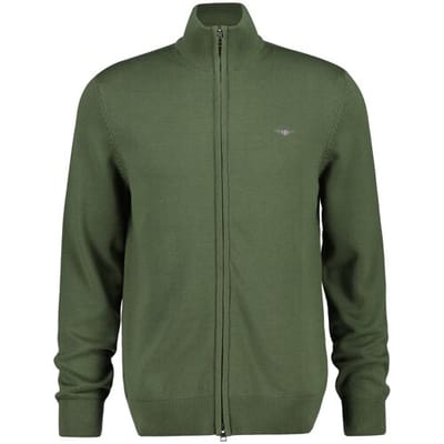 Gant Vest Casual Cotton Zip Cardigan Dry Herb Green / male