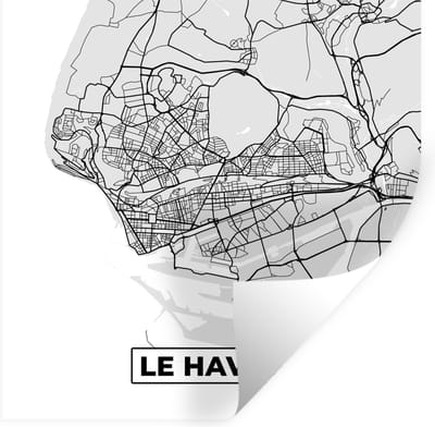 Muurstickers - Sticker Folie - Le Havre - Plattegrond - Frankrijk - Kaart - Stadskaart - 100x100 cm - Plakfolie - Muurstickers Kinderkamer - Zelfklevend Behang XXL - Zelfklevend behangpapier - Stickerfolie