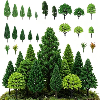 40 stuks modelbouwbomen (4-16 cm) voor miniatuurlandschappen, treinsporen en modelbouwprojecten, gemengde miniatuurstruiken en accessoires