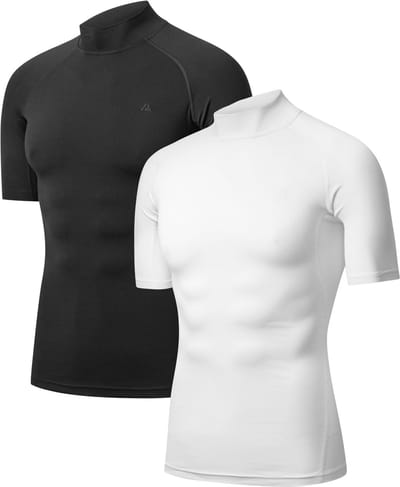DANISH ENDURANCE Korte Mouw Compressie Top Heren - Onderlaag Shirt - Ademend Mesh - 2-Pack - Zwart/Wit - Maat XL