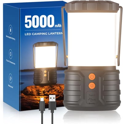 SnelShoppen - Camping Lamp met 5000mAh Oplaadbare Batterij, Waterdichte LED Licht voor Kamperen, 3 Kleuren, Ideaal voor Binnen en Buiten, 1 Stuk