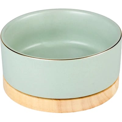 Duvoplus - voerbak voor honden 12.5 x 12.5 x 7 cm - 450 ml - keramiek muntgroen -timber / hout - mooi design - makkelijk onderhoud