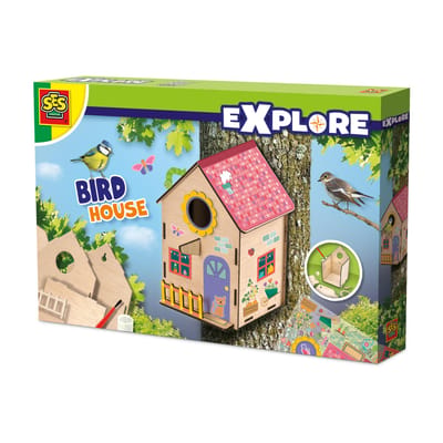 SES Creative – Explore - Vogelhuis - Knutsel en versier jouw vogelhuis – nestkast - Knutselpakket – Bouwpakket vogelhuis