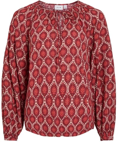 Vila Blouse Viecora Elva V-neck Ls Top 14116647 Savvy Red/multi Dames Maat - W40