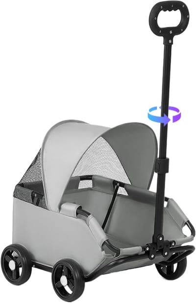 Hondenwagen - Dierenwagen - Comfortabel reizen - Opvouwbaar frame - Tot 7 kg - Grijs
