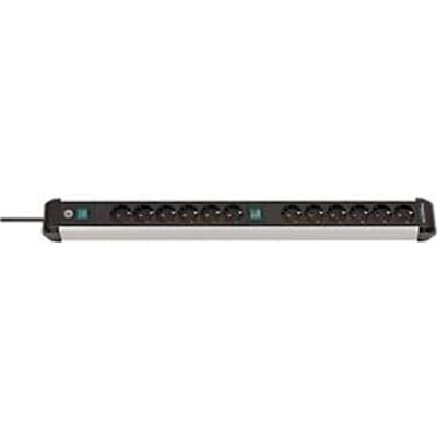 Brennenstuhl Premium-Alu-Line contactdoosstrook, 12-voudig, aluminium, 3m kabel, verlichte veiligheidsschakelaar, 45° opstelling, zwart/zilver