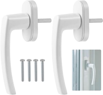 Set van 2 kunststof stalen raamhandles, schuifraam vergrendeling, balkon deurhendel met schroeven voor standaard balkon- en raamdeuren (wit)