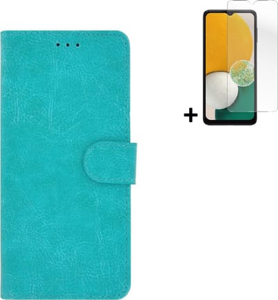 MoDo hoesje Geschikt voor Samsung Galaxy A04s - Kunstleer Book Case - Turquoise hoesje met screenprotector