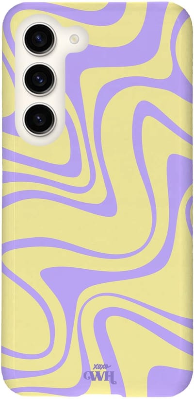 xoxo Wildhearts Sunny Side Up - Single Layer hoesje geschikt voor Samsung Galaxy S23 - Siliconen hoesje met print - Backcover hardcase - Hard cover - Golvenprint - Golvend patroon - golven - Geel / Paars